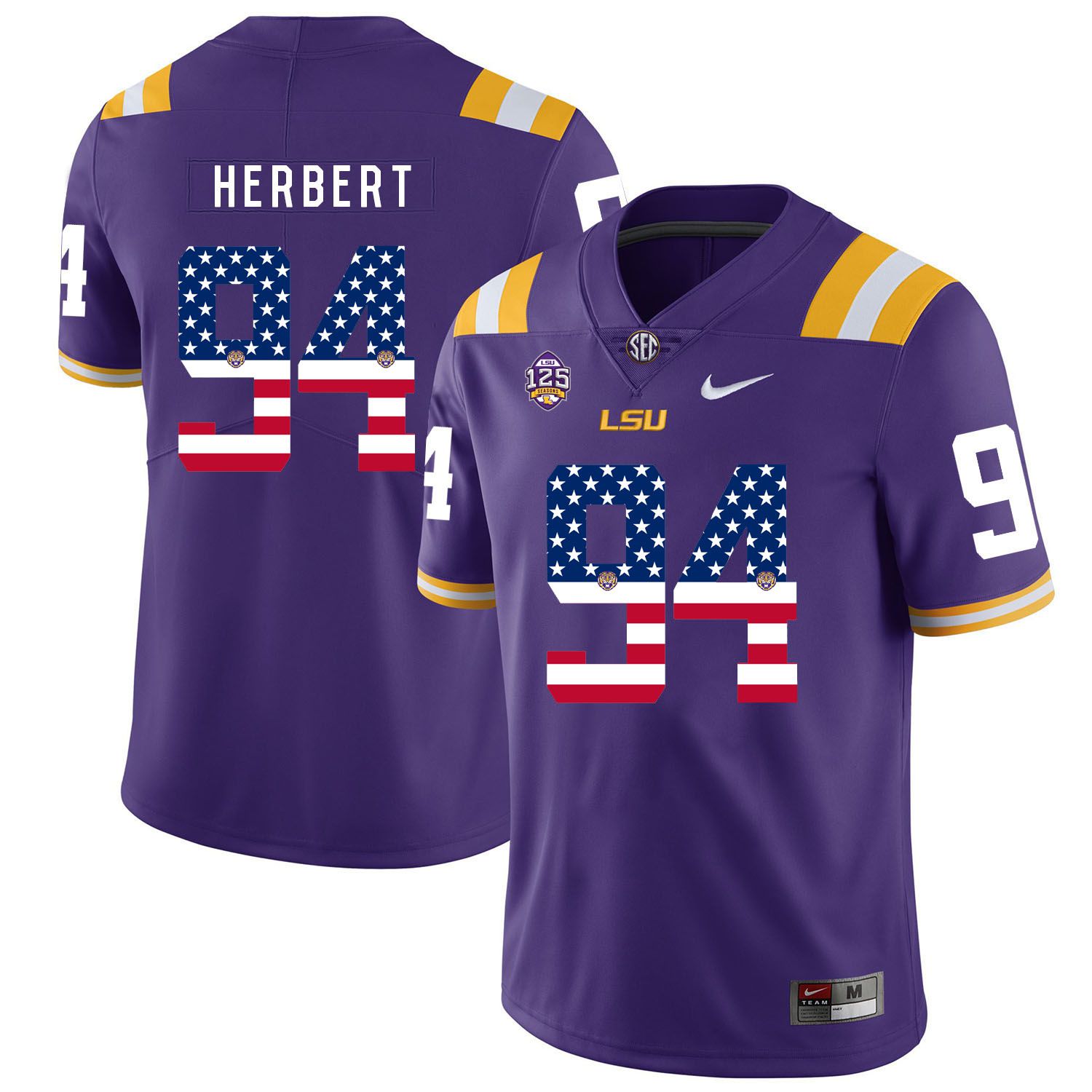 Men LSU Tigers #94 Herbert Purple Flag Customized NCAA Jerseys->customized ncaa jersey->Custom Jersey